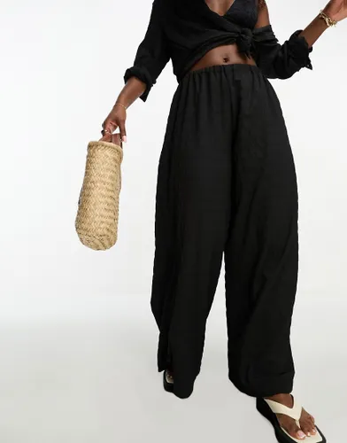 Esmee textured beach trouser co-ord in black waffle