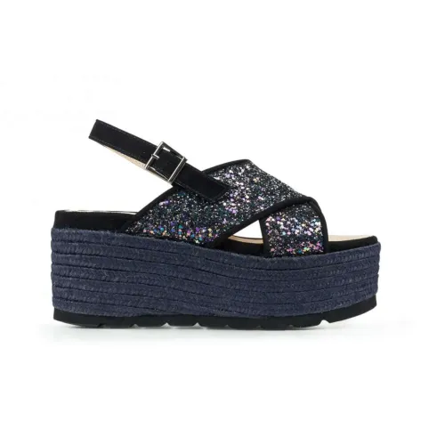 Espadrilles , Glitter Slip-On Shoes ,Blue female, Sizes: