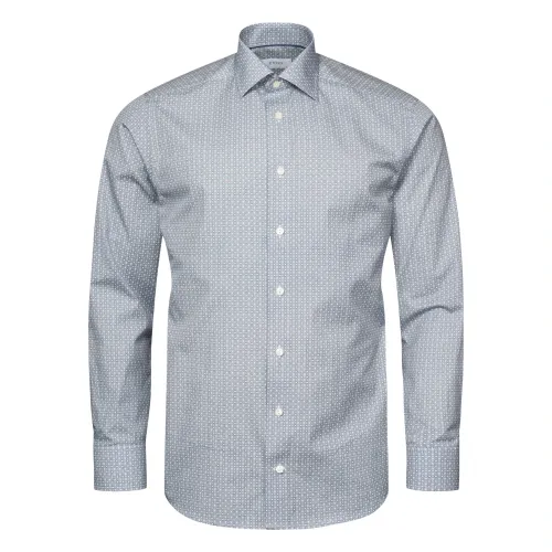 Eton , Contemporary Geometric Print Poplin Shirt ,Blue male, Sizes: