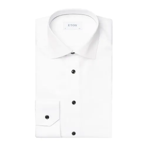 Eton , White Signature Twill Shirt with Black Contrast Details ,White male, Sizes: