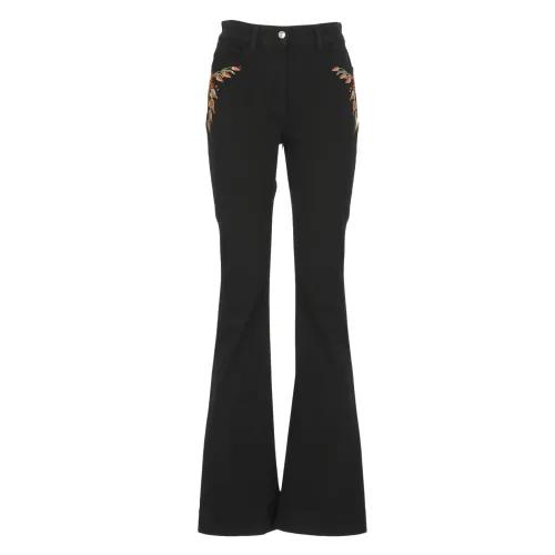 Etro , Black Floral Embroidered Cotton Jeans ,Black female, Sizes: