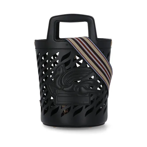 Etro , Black Leather Bucket Bag with Handles and Adjustable Strap ,Black female, Sizes: ONE SIZE