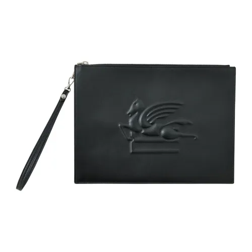 Etro , Black Leather Pegasus Clutch Bag ,Black male, Sizes: ONE SIZE