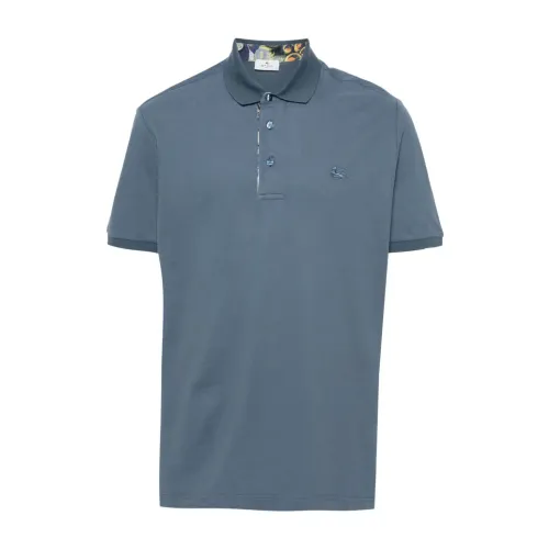 Etro , Blue Floral Polo Shirt ,Blue male, Sizes: