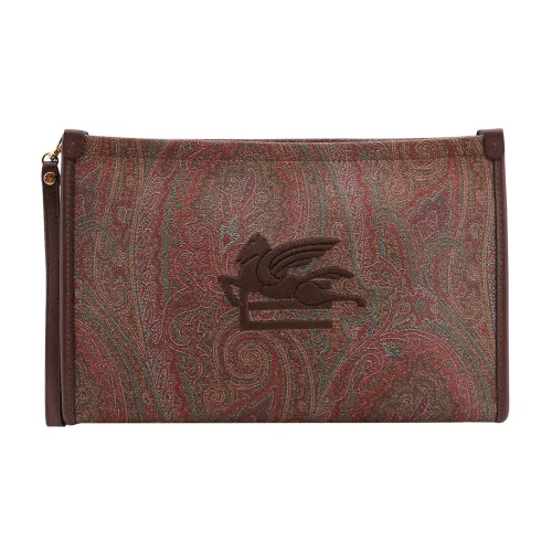 Etro , Brown Clutch Bag with Zip Closure and Removable Leather Handle ,Brown female, Sizes: ONE SIZE