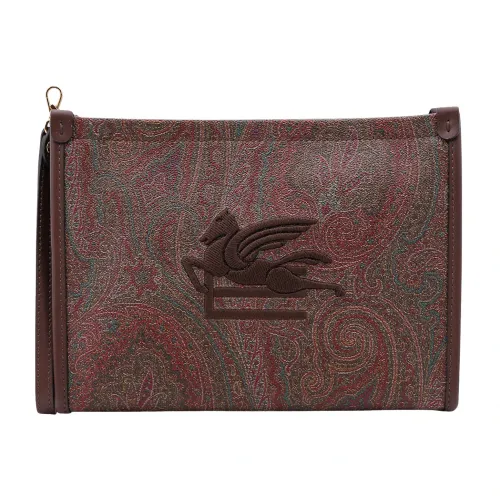 Etro , Coated Canvas Clutch with Paisley Motif ,Brown female, Sizes: ONE SIZE