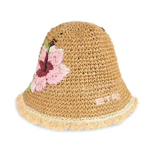 Etro , Floral Embroidered Raffia Bucket Hat ,Brown female, Sizes: