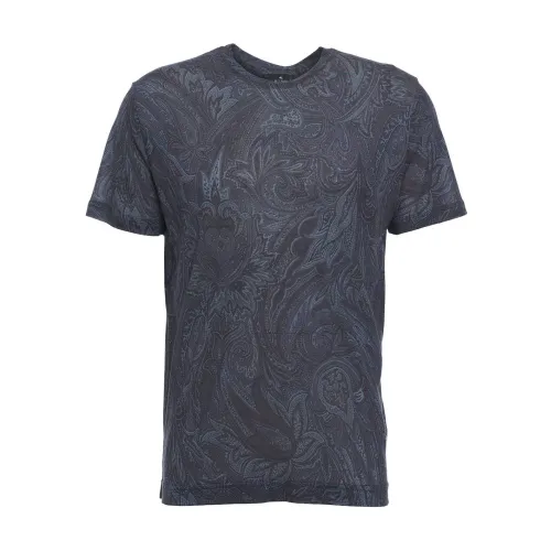 Etro , Italian Paisley Crew Neck T-shirt ,Blue male, Sizes: