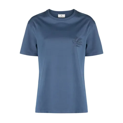 Etro , Pegasus Logo Cotton T-Shirt ,Blue female, Sizes:
