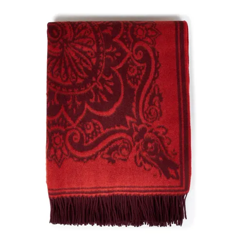 Etro , Red Paisley Fringed Wool Blanket ,Red unisex, Sizes: ONE