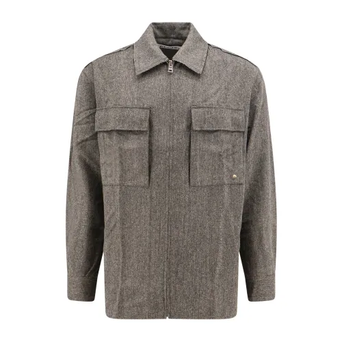 Études , Grey Zip Closure Wool Shirt ,Gray male, Sizes: