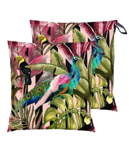 Evans Lichfield Toucan and Peacock Outdoor Floor Cushions (Twin Pack) - Multicolour - One