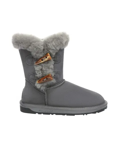 EVER AU Womens Women Stork Horn Toggle button Short Boots - Grey Suede