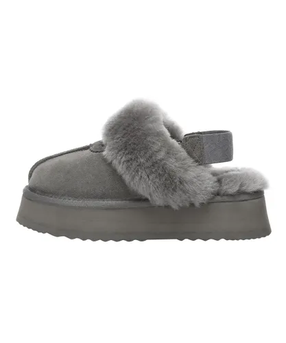EVER AU Womens Women Wagtail Removable Strap Platform Slippers - Grey Suede