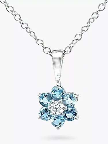 E.W Adams 18ct White Gold Diamond and Aquamarine Flower Pendant Necklace - White Gold - Female