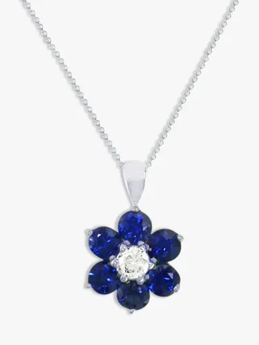 E.W Adams 18ct White Gold Diamond and Blue Sapphire Flower Pendant Necklace - Blue - Female