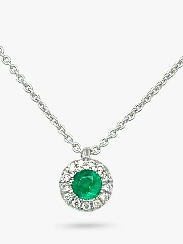 E.W Adams 18ct White Gold Diamond and Emerald Cluster Pendant Necklace - White Gold - Female