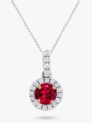 E.W Adams 18ct White Gold Ruby and Diamond Pendant Necklace - Silver - Female