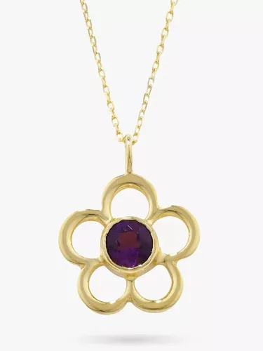 E.W Adams 9ct Gold Birthstone Blossom Pendant Necklace - Amethyst/February - Female