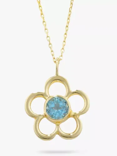 E.W Adams 9ct Gold Birthstone Blossom Pendant Necklace - Blue Topaz/November - Female