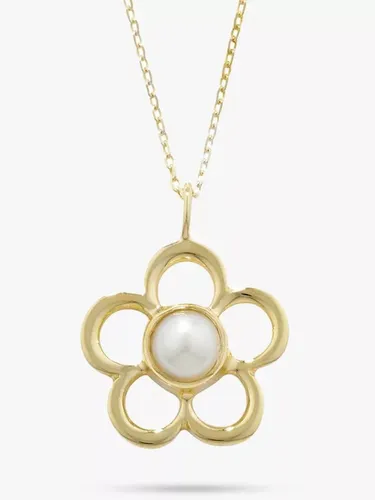 E.W Adams 9ct Gold Birthstone Blossom Pendant Necklace - Pearl/June - Female