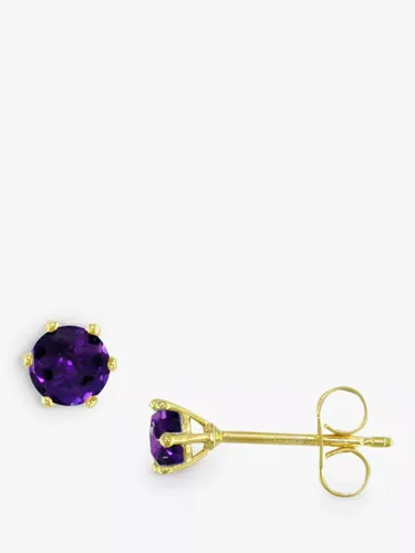 E.W Adams 9ct Gold Claw Set Amethyst Round Stud Earrings, Gold/Purple - Gold/Purple - Female