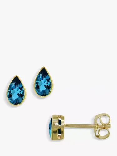 E.W Adams 9ct Gold Pear Cut Topaz Stud Earrings, Gold/Blue - Gold/Blue - Female