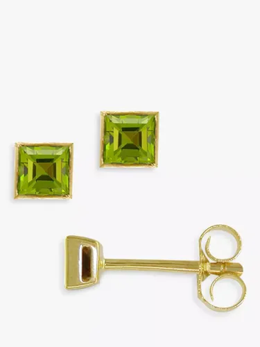 E.W Adams 9ct Gold Princess Cut Stone Square Stud Earrings - Peridot - Female