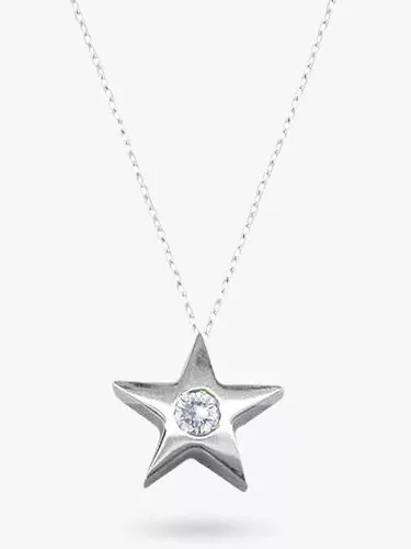 E.W Adams 9ct Gold Star Diamond Set Pendant Necklace, White Gold - White Gold - Female