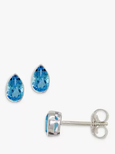 E.W Adams 9ct Gold Teardrop Stone Stud Earrings - Blue Topaz - Female