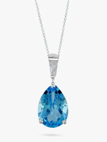 E.W Adams 9ct White Gold Chain and Pear Shaped Topaz Pendant Necklace, Blue - Blue - Female