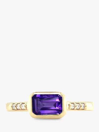 E.W Adams 9ct Yellow Gold Amethyst and Diamond Cocktail Ring, N - Yellow - Female - Size: N