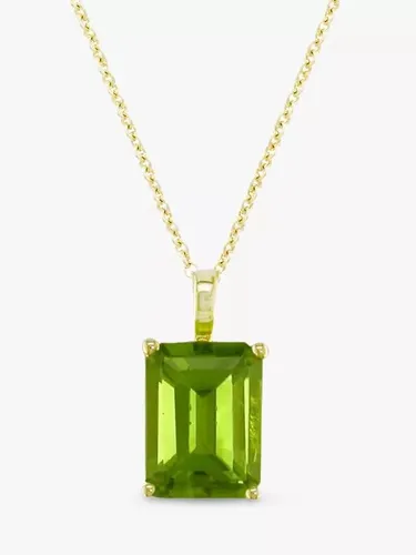 E.W Adams 9ct Yellow Gold and Emerald Cut Peridot Pendant - Green - Female