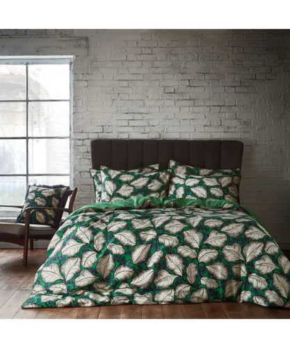 EW by Edinburgh Weavers Magali Leaf Premium Cotton Sateen Duvet Cover Set - Emerald - Size Double