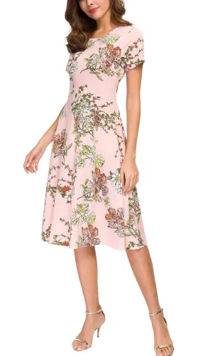 EXCHIC Women's Floral Printed Dress Summer Casual A Line
