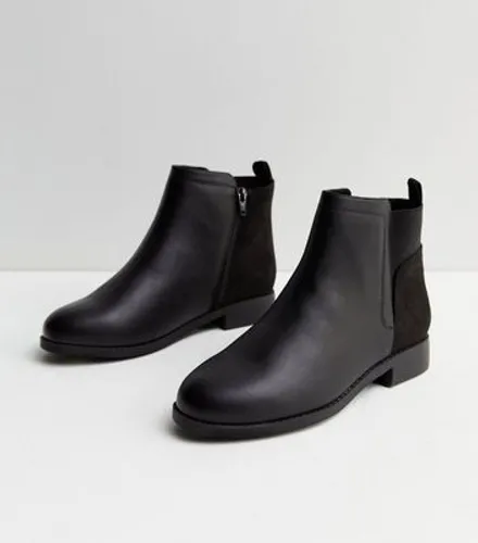 Extra Wide Fit Black Leather-Look Contrast Chelsea Boots New Look