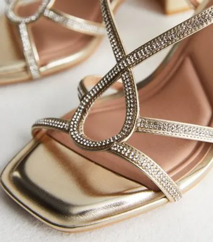 Extra Wide Fit Gold Diamanté Block Heel Sandals New Look