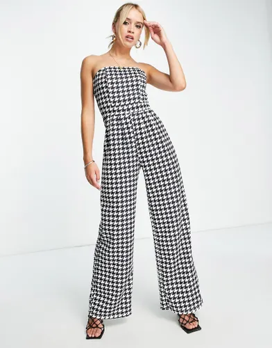 Extro & Vert bandeau wide leg jumpsuit in houndstooth check-Black