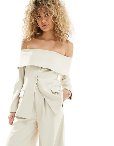 Extro & Vert tailored bardot fitted blazer in beige co-ord-Neutral
