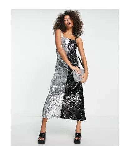 Extro & Vert Womens contrast cami maxi dress in silver and black sequin