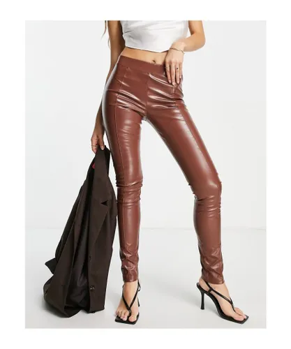 Extro & Vert Womens PU faux leather leggings with seam detail in brown