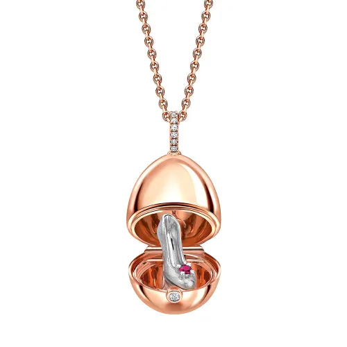 Faberge 18ct Rose Gold Diamond Bail Ruby Set Shoe Surprise Locket