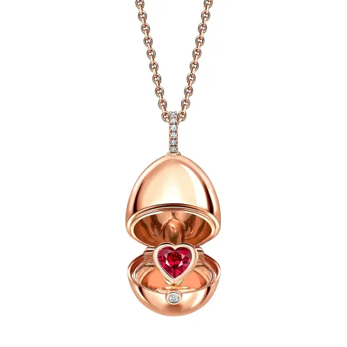 Faberge 18ct Rose Gold Diamond Ruby Heart Surprise Locket
