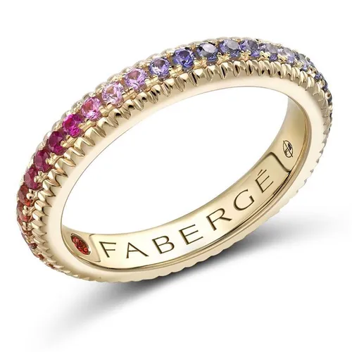 Faberge 18ct Yellow Gold Multi Stone Rainbow Fluted Band Ring - 50