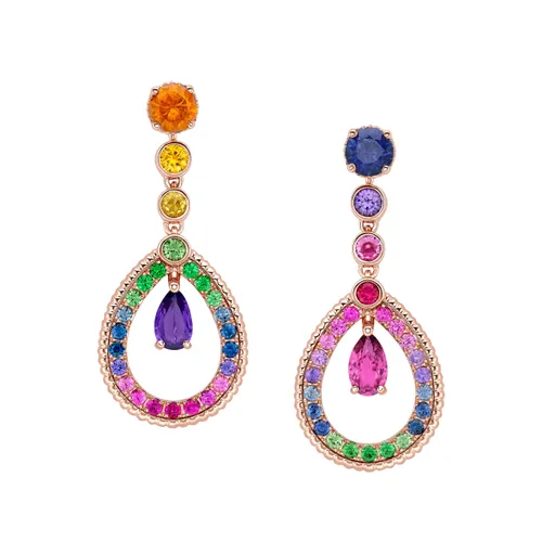 Faberge Colours of Love 18ct Rose Gold Amethyst Pink Sapphire Rainbow Tear Drop Earrings - Rose Gold