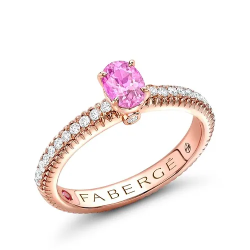 Faberge Colours of Love 18ct Rose Gold Pink Sapphire 0.21ct Diamond Fluted Ring - 52