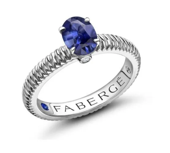 Faberge Colours of Love 18ct White Gold Sapphire Diamond Fluted Ring - 55