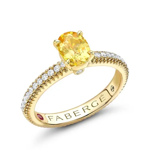 Faberge Colours of Love 18ct Yellow Gold Yellow Sapphire Diamond Fluted Ring - 54