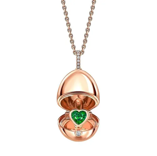 Faberge Imperial 18ct Rose Gold Emerald Diamond Heart Surprise Locket
