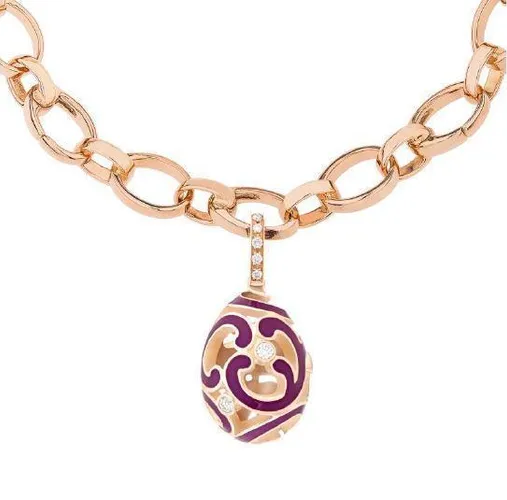 Faberge Rococo Gold Diamond Purple Enamel Charm - Gold